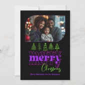 ネオン グロー ツリー ドゥードル モダン レトロ ホリデー フォト シーズンカード (正面)