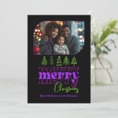 ネオン グロー ツリー ドゥードル モダン レトロ ホリデー フォト シーズンカード (スタンド正面)