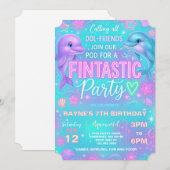 ネオン グロー ドルフィン 誕生日パーティー招待状 招待状 (正面/裏面)