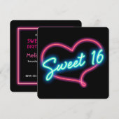 ネオン グロー ハート SWEET 16 バースデー パーティー ご招待 招待状 (正面/裏面)