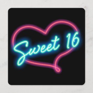 ネオン グロー ハート SWEET 16 バースデー パーティー ご招待 招待状
