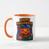 ネオン グロー パンプキン「ハッピー ハロウィン」 マグカップ (左)
