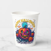 ネオン グロー パンプキン "ハッピー ハロウィン" 紙コップ (正面)