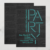 ネオン グロー ブルー パーティー レンガ壁 アーバン インビテーション (正面/裏面)