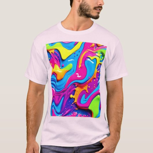 ネオン グロー リキッド スプラッター アート Tシャツ (正面)