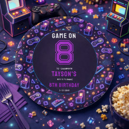 ネオン グロー レトロ アーケード ゲーミング 8歳の誕生日 ペーパープレート