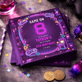 ネオン グロー レトロ アーケード ゲーム 8歳の誕生日 スタンダードカクテルナプキン