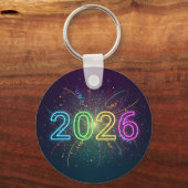 ネオン グロー 2026 花火 祝賀 ダブルサイド キーホルダー (正面)