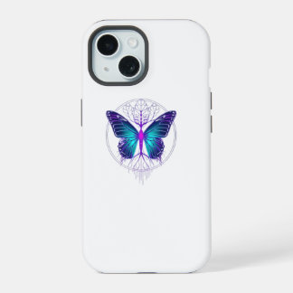 ネオン・サイバーパンクの蝶ステッカー - 美しい未来の芸術 iPhone 15ケース