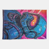 ネオン・サイバーパンク宇宙飛行士 キッチンタオル (横)