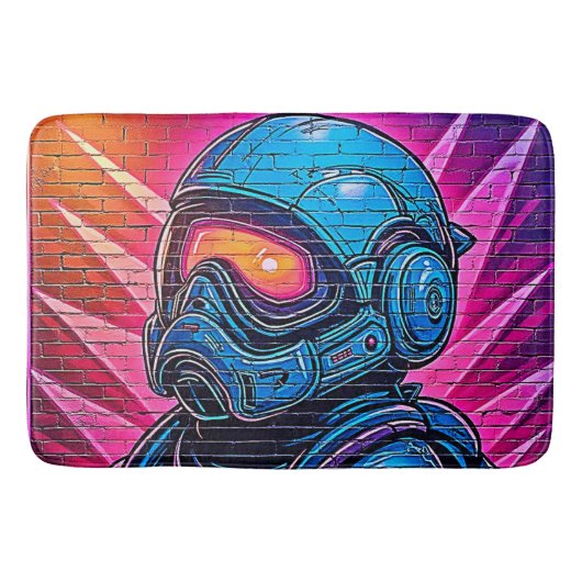 ネオン・サイバーパンク宇宙飛行士 バスマット (正面)