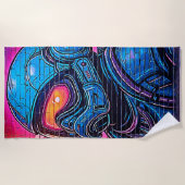 ネオン・サイバーパンク宇宙飛行士 ビーチタオル (正面)