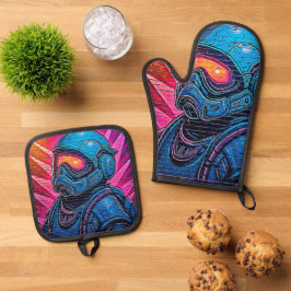 ネオン・サイバーパンク宇宙飛行士 鍋つかみ&鍋敷きセット