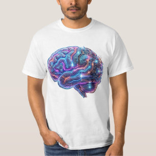 ネオン・サイバーパンクAIサイボーグ・ブレイン回路アート Tシャツ