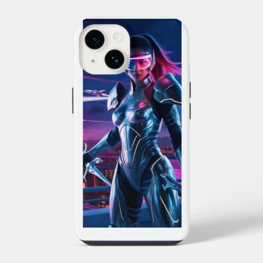 ネオン・サイバー・ウォリアー iPhoneケース - 未来派SF iPhone 14ケース (裏面)