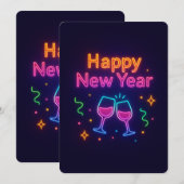 ネオン-シャンパン-乾杯-ハッピーニューイヤー-カラフル-楽しい-p シーズンカード (正面/裏面)