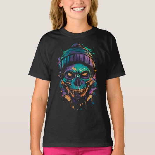 ネオン・スカル:グラフィティ・グロウ Tシャツ (正面)