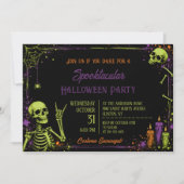 ネオン スケルトン ゴシック ハロウィン 誕生日パーティー 招待状 (正面)