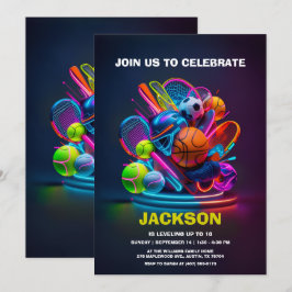 ネオン スポーツ テーマ 誕生日パーティー 招待状