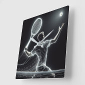 ネオン・テニス選手 スクエア壁時計 (傾斜)