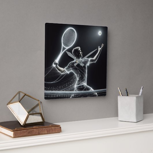ネオン・テニス選手 スクエア壁時計 (オフィス)