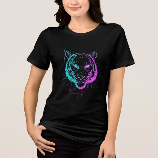 ネオン デジタル 虎 アート トライブレンドTシャツ (正面)