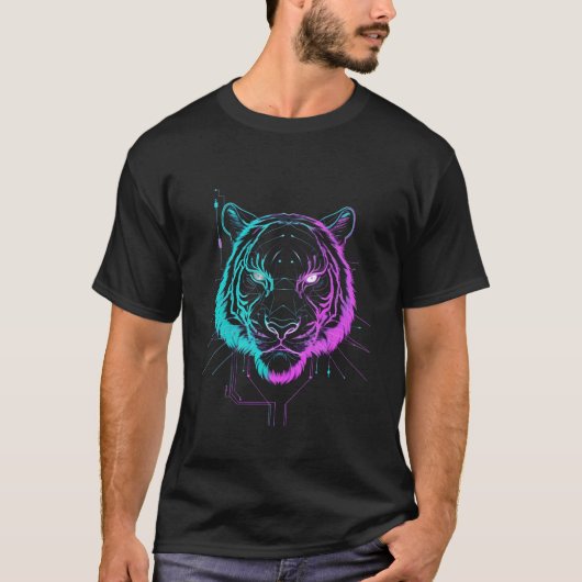 ネオン デジタル 虎 アート Tシャツ (正面)