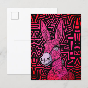 ネオン・トライバル・ロバ - 大胆でサイケデリックな壁画アート ポストカード