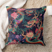 ネオン・ドラゴンと花 クッション (ブランケット)