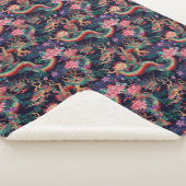 ネオン・ドラゴンと花 シェルパブランケット (3/4)