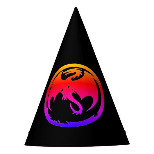 ネオン・ドラゴン黒パーティー帽子 パーティーハット (正面)