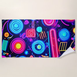 ネオン・ドリームスケープ鮮やか抽象芸術・アート ビーチタオル