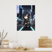 ネオン・ドリームス：チビ（小さくかわいく書いた感じ）のサイバーパンク・アニメ・アドベンチャー ポスター (キッチン)