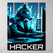 ネオン ハッカーウルフ サイバーパンク スタイル ポスター (正面)