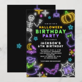 ネオン ハロウィン ボーイズ 6歳 誕生日 コスチューム パーティー 招待状 (正面/裏面)