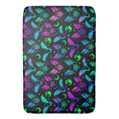 ネオン・ハロウィーン猫，こうもり，月と星 バスマット (正面縦)