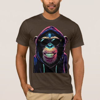 ネオン・バイブ – フードとサングラスがおしゃれなチンパンジー Tシャツ
