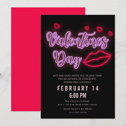 ネオン バレンタインデーの唇の招待状 招待状 (正面/裏面)