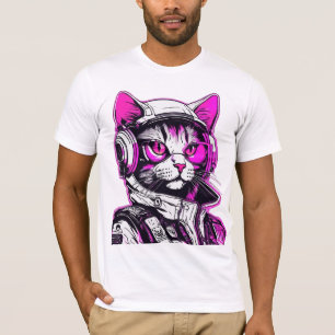 ネオン・パンク猫とヘッドフォン Tシャツ