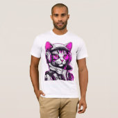 ネオン・パンク猫とヘッドフォン Tシャツ (正面フル)
