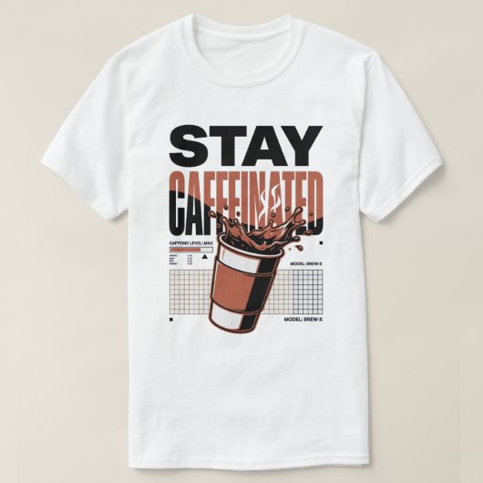 ネオン・パンク・コーヒーカップ ステイカフェイン Tシャツ (デザイン正面)