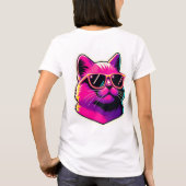 ネオン・ピンクと黄色のサングラスをかけたクールな猫 Tシャツ (裏面)