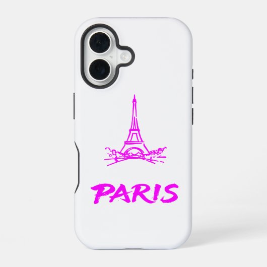 ネオン ピンク エッフェル塔 パリ スケッチ iPhone 16ケース (裏面)