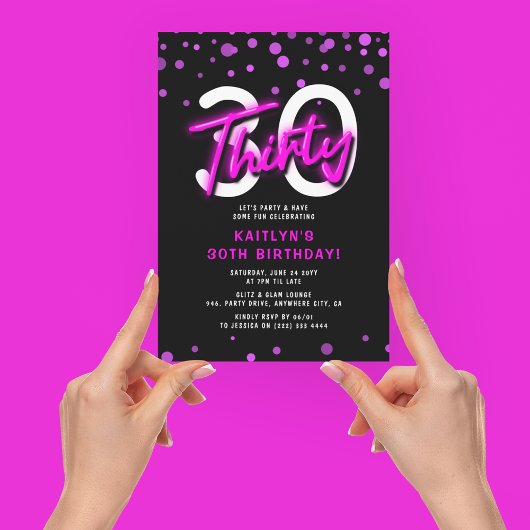 ネオン ピンク サーティ 30歳の誕生日パーティー 招待状