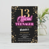 ネオン ピンク 13歳の誕生日パーティー 招待状 (スタンド正面)