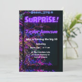 ネオン ブラック モダン サプライズ ご招待 QRコード RSVP 招待状 (スタンド正面)