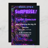 ネオン ブラック モダン サプライズ ご招待 QRコード RSVP 招待状 (正面/裏面)