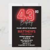 ネオン ブラック レッド メンズ スポーツ 43歳の誕生日 招待状 (正面)