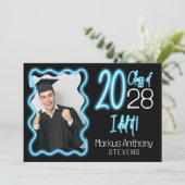 ネオン ブルー グロー クラス オブ 2025 フォト 卒業のお知らせ 招待状 (スタンド正面)