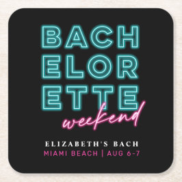 ネオン ブルー & ピンクの独身最後の週末 スクエアペーパーコースター